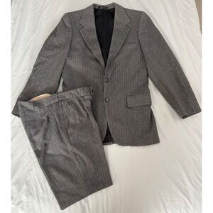 VTG Yves Saint Laurent Grey Herringbone Wool Men's 2-Piece Suit 38M/32" *READ*